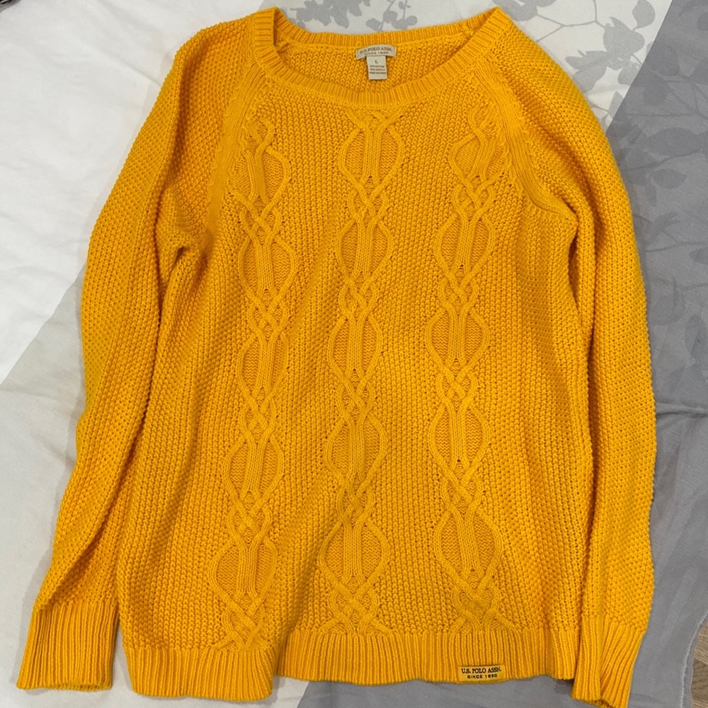 Vibrant yellow cable knit sweater. US Polo